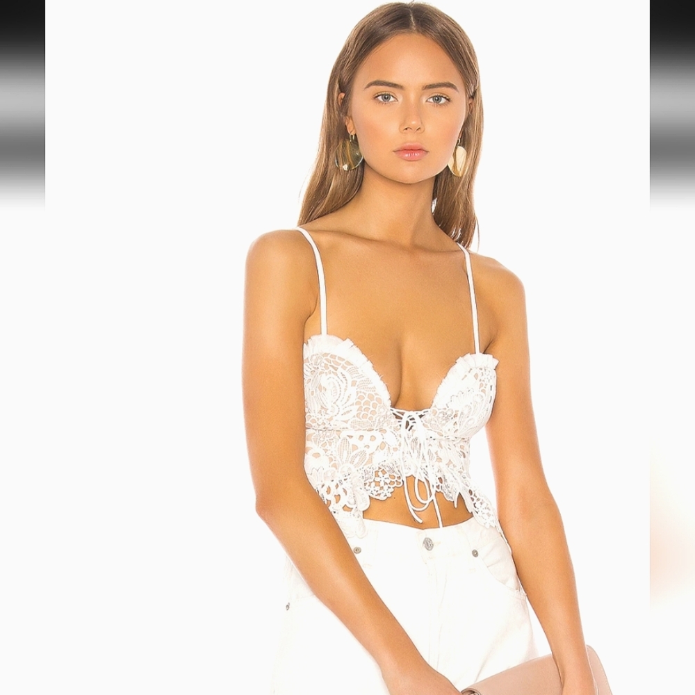 NBD White Lace Crop Top